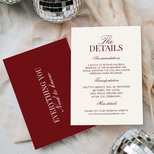 Elegant Ivory Burgundy Wedding  エンクロージャーカード