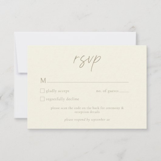 Elegant Ivory Cream Minimalist Wedding QR Code 出欠カード (正面)