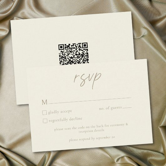 Elegant Ivory Cream Minimalist Wedding QR Code 出欠カード