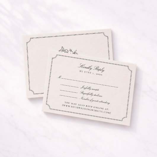 Elegant Ivory Double Frame Wedding RSVP Card