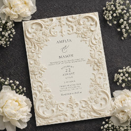 Elegant Ivory Embossed Style Baroque Wedding 招待状