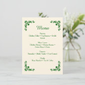 Elegant Ivory & Emerald Floral Wedding Menu エンクロージャーカード (スタンド正面)