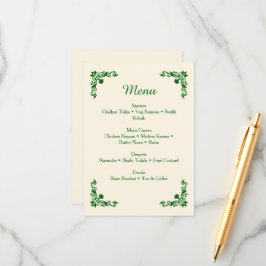 Elegant Ivory & Emerald Floral Wedding Menu エンクロージャーカード