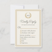 Elegant Ivory Faux Gold 3 Meal Choices Wedding  出欠カード (正面)