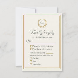 Elegant Ivory Faux Gold 3 Meal Choices Wedding  出欠カード