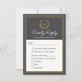 Elegant Ivory Faux Gold 3 Meal Choices Wedding  出欠カード
