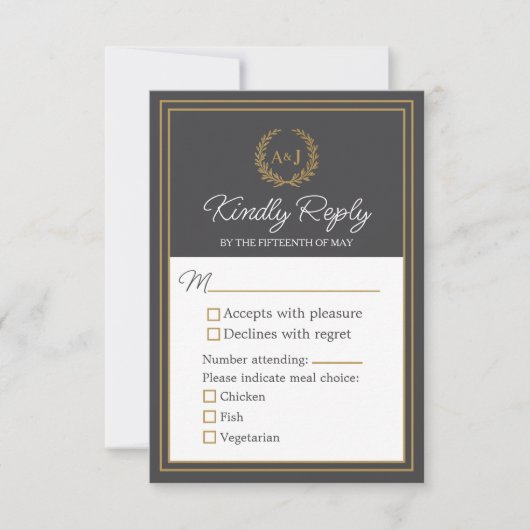 Elegant Ivory Faux Gold 3 Meal Choices Wedding  出欠カード (正面)