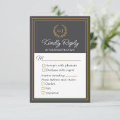 Elegant Ivory Faux Gold 3 Meal Choices Wedding  出欠カード (スタンド正面)