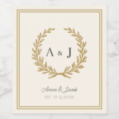 Elegant Ivory Floral Crest Monogram Wedding ワインラベル (シングルラベル)