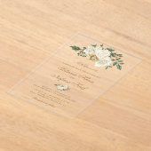 Elegant Ivory Floral Islamic Muslim Wedding アクリル招待状 (レイダウン)