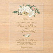 Elegant Ivory Floral Islamic Muslim Wedding アクリル招待状 (正面)