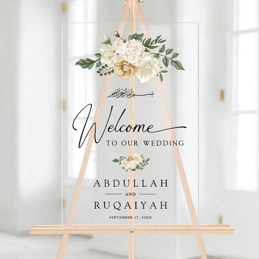 Elegant Ivory Floral Muslim Wedding Welcome アクリルサイン