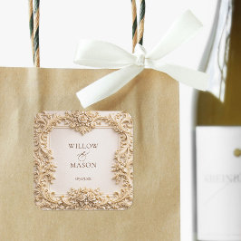 Elegant Ivory Floral Scroll Wedding  スクエアシール