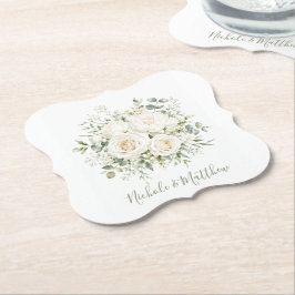 Elegant Ivory Floral Wedding ペーパーコースター
