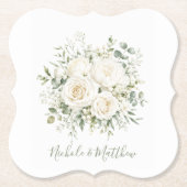 Elegant Ivory Floral Wedding ペーパーコースター (正面)