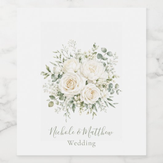 Elegant Ivory Floral Wedding ワインラベル (シングルラベル)