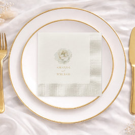 Elegant Ivory Floral Wedding 縁ありカクテルナプキン
