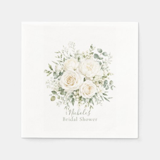 Elegant Ivory Floral Wedding Bridal Shower  スタンダードカクテルナプキン (正面)