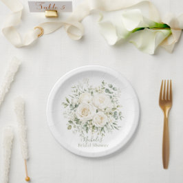 Elegant Ivory Floral Wedding Bridal Shower ペーパープレート