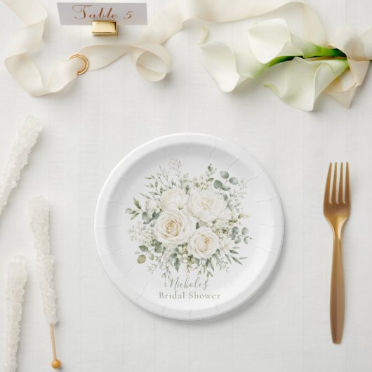 Elegant Ivory Floral Wedding Bridal Shower ペーパープレート (ウェディング)