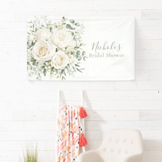 Elegant Ivory Floral Wedding Bridal Shower  横断幕 (インサイチュ)