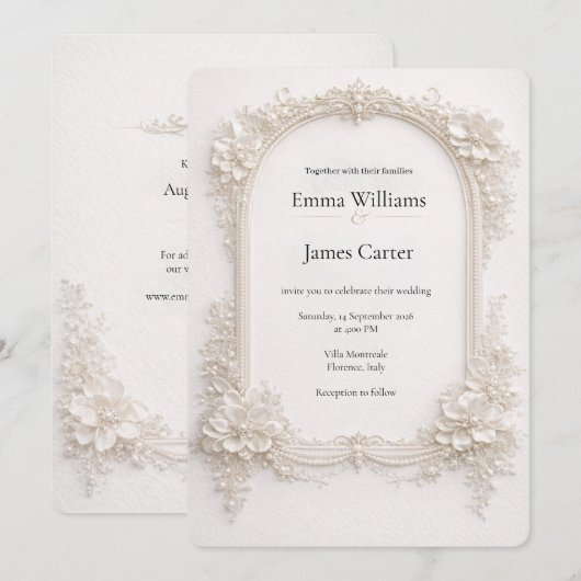 Elegant Ivory Floral Wedding Invitation. 招待状 (正面/裏面)