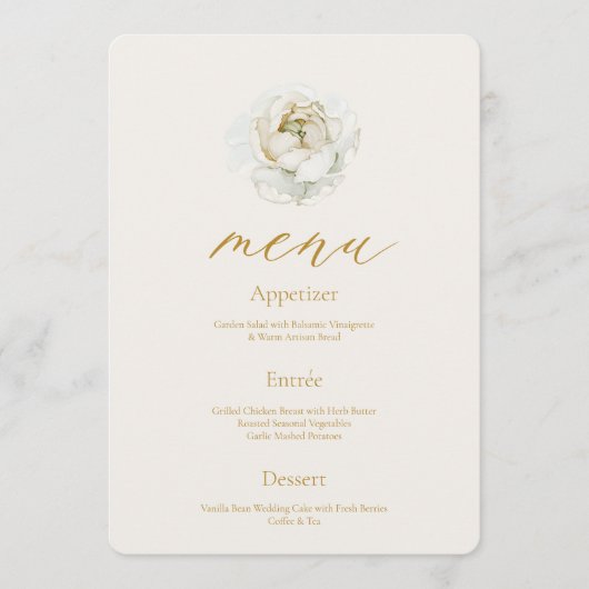 Elegant Ivory Floral Wedding Menu Card  招待状 (正面)