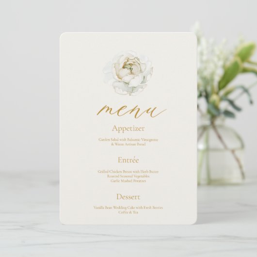 Elegant Ivory Floral Wedding Menu Card 招待状 (スタンド正面)