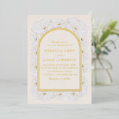 Elegant Ivory Floral with Gold Arch Frame wedding 箔招待状 (立ち正面)