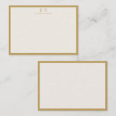 Elegant Ivory Gold Border Monogram ノートカード (正面/裏面)