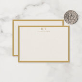 Elegant Ivory Gold Border Monogram ノートカード (正面/裏面インサイチュ)