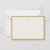 Elegant Ivory Gold Border Monogram ノートカード (正面)
