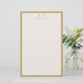 Elegant Ivory Gold Border Monogram 便箋 (スタンド正面)