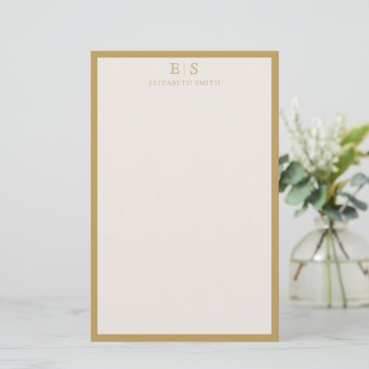 Elegant Ivory Gold Border Monogram 便箋 (スタンド正面)
