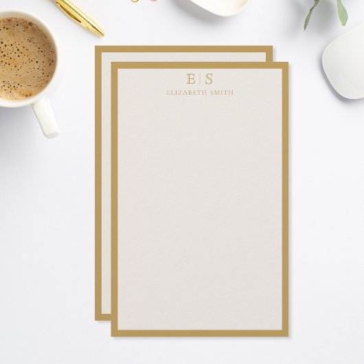 Elegant Ivory Gold Border Monogram 便箋