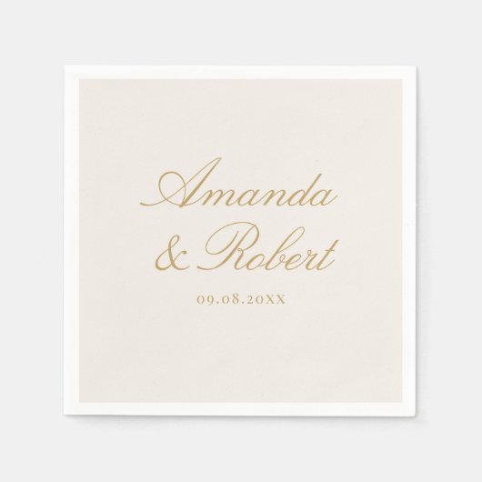 Elegant Ivory Gold Calligraphy Monogram Wedding スタンダードカクテルナプキン (正面)