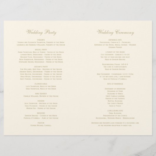 Elegant Ivory Gold Calligraphy Wedding Programs (裏面)