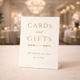 Elegant Ivory Gold Cards and Gifts Sign 台座サイン