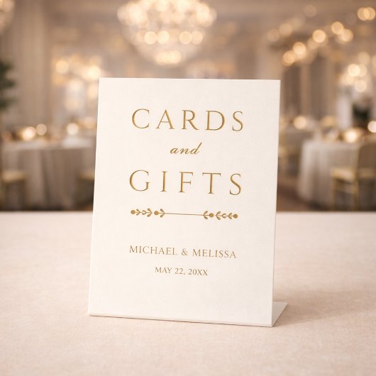 Elegant Ivory Gold Cards and Gifts Sign 台座サイン