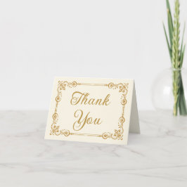 Elegant Ivory Gold Filigree Script Thank You サンキューカード