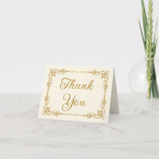 Elegant Ivory Gold Filigree Script Thank You サンキューカード