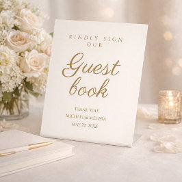 Elegant Ivory Gold Guest Book Message 台座サイン