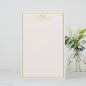 Elegant Ivory Gold Three Letter Monogram 便箋 (スタンド正面)