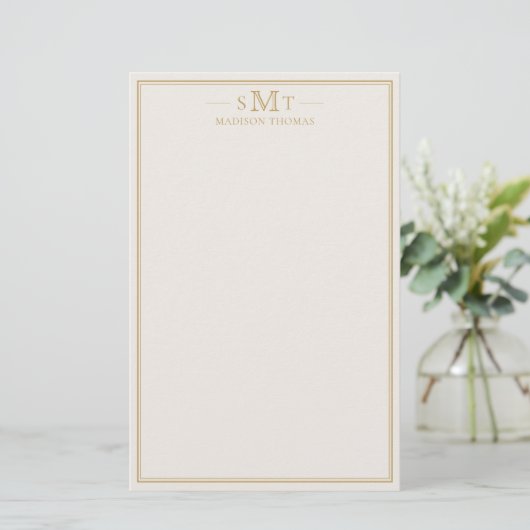 Elegant Ivory Gold Three Letter Monogram 便箋 (スタンド正面)