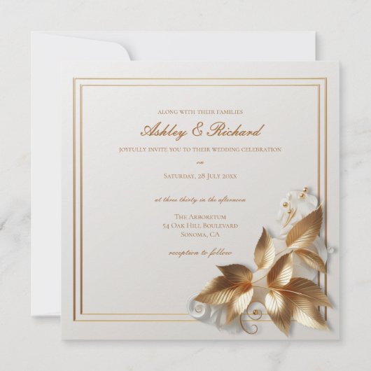 Elegant Ivory Gold Wedding Invitation 招待状 (裏面)