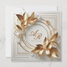 Elegant Ivory Gold Wedding Invitation 招待状