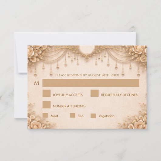 Elegant Ivory gothic Wedding RSVP Card (正面)