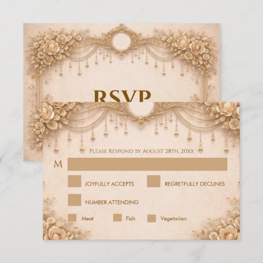 Elegant Ivory gothic Wedding RSVP Card (正面/裏面)