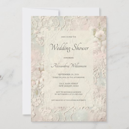 Elegant Ivory Lace Bridal Shower 招待状 (正面)