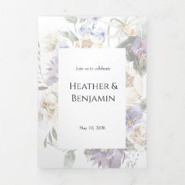 Elegant Ivory Lavender Floral Tri-Fold Invitation 三つ折り招待状